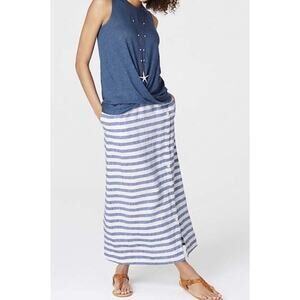 J. Jill Love Linen Striped Maxi Skirt Women’s‎ Medium Blue Beachy Coastal Resort